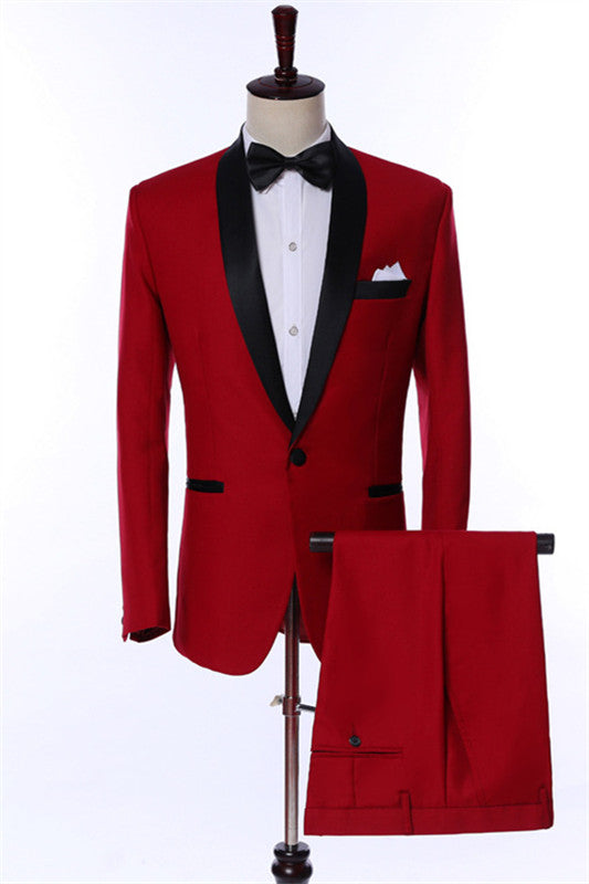 Red Two Piece Shawl Lapel Wedding Suit