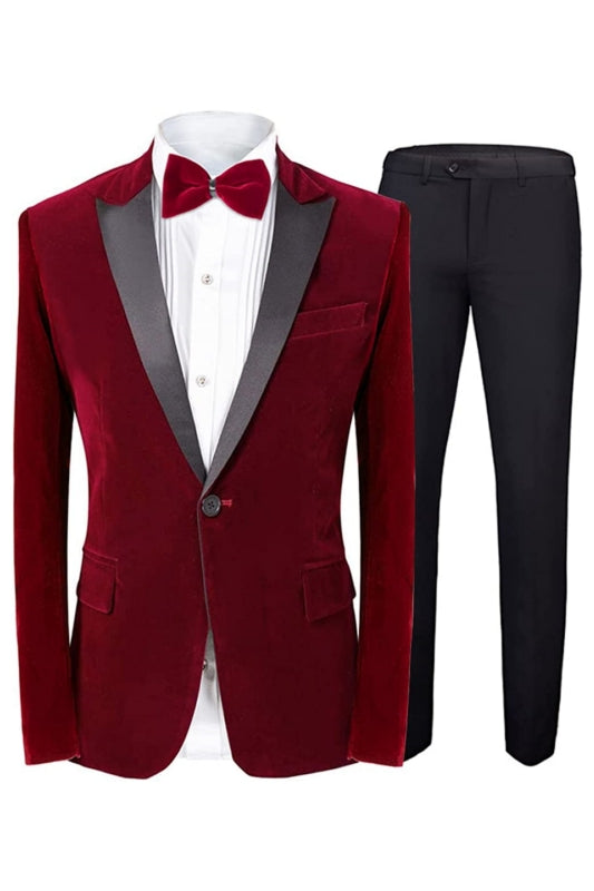 Red Two Piece Velvet Peaked Lapel Prom Suit