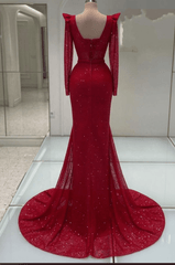 Red Long Sleeve Formal Dress Sequined Sheath/Column Prom Evening Dress