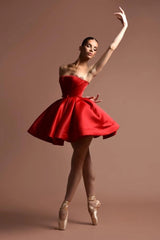 Red Strapless Homecoming Dress A Line Satin Short Cocktail Dresses with Bowknot