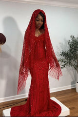 Red Sweetheart Prom Dress Mermaid Stunning Evening Dress with Beadings