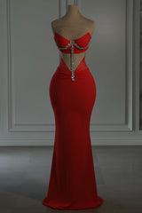 Mermaid Prom Dress Satin Strapless Sleeveless Formal Dress With Appliques