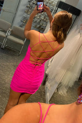 Rose Pink Homecoming Dress Lace Up Tight Cocktail Party Dresses