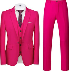 Rose Red Three Piece Notched Lapel Prom Suit