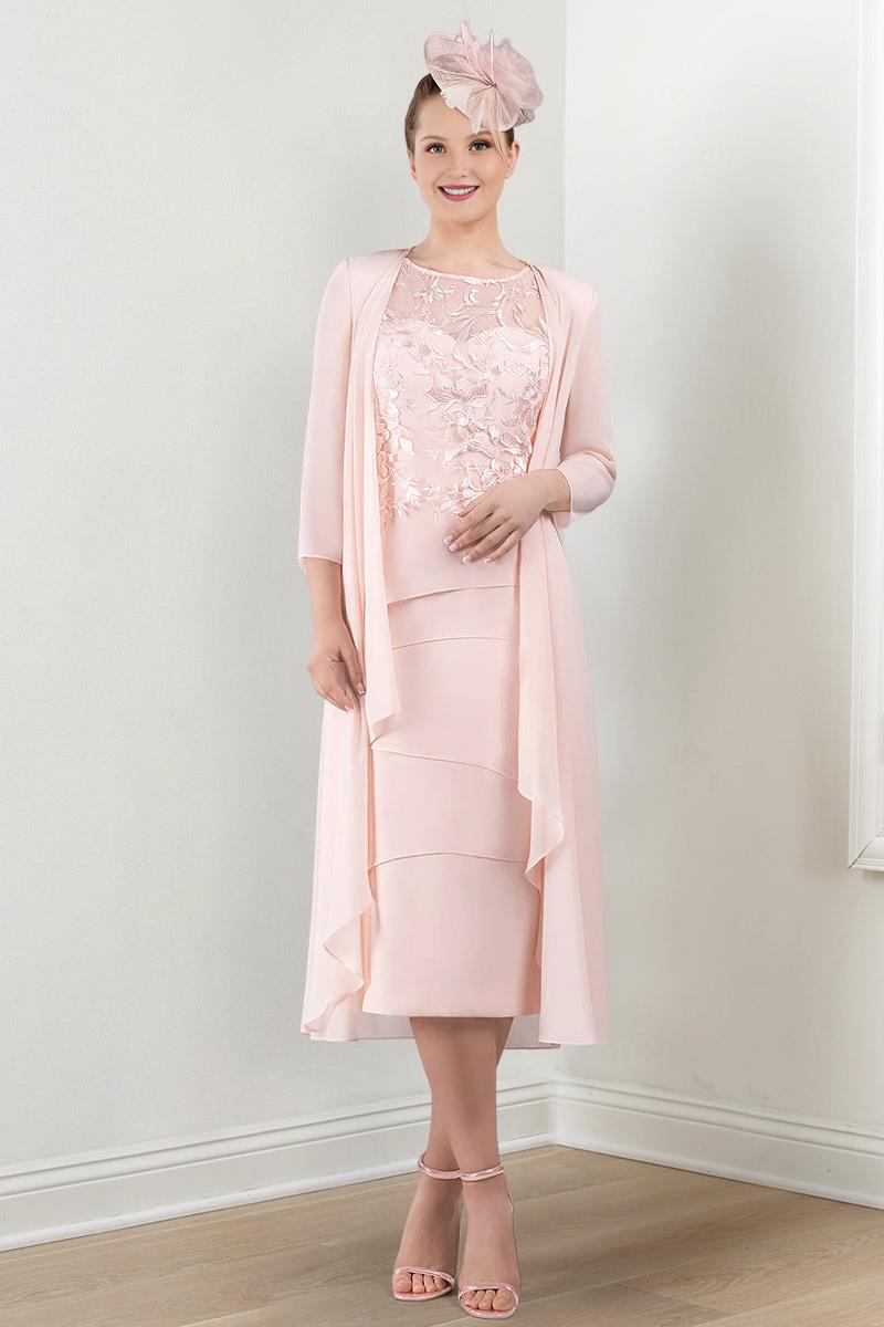 Round Neck Mother of the Bride Sheath Column Dresses with Applique & Jacket