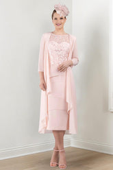 Round Neck Mother of the Bride Sheath Column Dresses with Applique & Jacket
