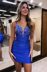 Royal Blue Homecoming Dress Lace-Up Back Sequin Tight Short Cocktail Dresses