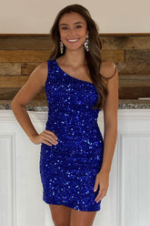 Royal Blue Homecoming Dress Sequin Tight Short Hoco Dress