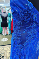 Royal Blue Homecoming Dress Sequined One Shoulder Tight Short Prom Dress with Appliques
