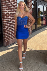 Royal Blue Homecoming Dress Strapless Tight Corset Short Prom Dress
