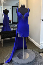 Royal Blue Homecoming Dress Tight Short Prom Dress With Beadings