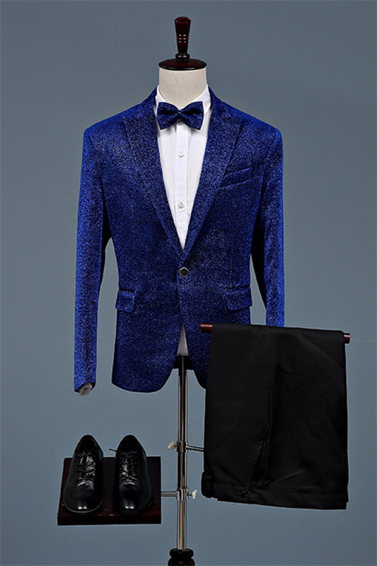 Royal Blue Peaked Lapel 2 Piece Fashion Sequins Prom Suit
