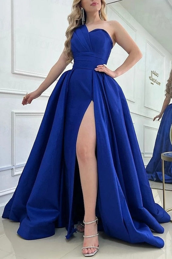 Royal Blue Prom Dress A-Line One Shoulder Floor Length Evening Dress