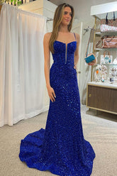 Royal Blue Prom Dress Corset Beaded Evening Dress