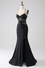Royal Blue Prom Dress Corset Beaded Long Mermaid Evening Dress with Slit