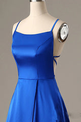 Royal Blue Prom Dress Halter Backless A Line Evening Dress