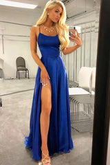 Royal Blue Prom Dress Halter Backless A Line Evening Dress