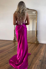 Royal Blue Prom Dress Halter Mermaid Satin Evening Dress with Slit