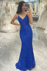 Royal Blue Prom Dress Mermaid Long Appliqued Evening Dress