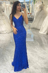 Royal Blue Prom Dress Mermaid Long Appliqued Evening Dress