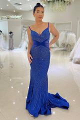 Royal Blue Prom Dress Mermaid Long Evening Dress With Sequined