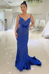 Royal Blue Prom Dress Mermaid Long Evening Dress With Sequined