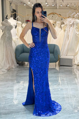 Royal Blue Prom Dress Mermaid Long Evening Dress With Slit