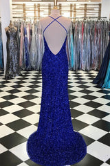 Royal Blue Prom Dress Sequin Mermaid Evening Dress