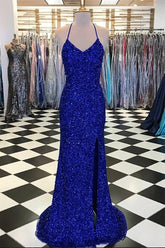 Royal Blue Prom Dress Sequin Mermaid Evening Dress