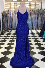 Royal Blue Prom Dress Sequin Mermaid Evening Dress