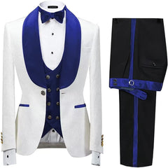 Royal Blue Shawl Lapel 3 Piece New Arrival Jacquard Wedding Suit