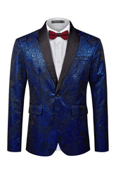 Royal Blue Shawl Lapel Jacquard Wedding Suit for Men