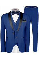 Royal Blue Shawl Lapel Wedding Suit for Men Three Piece Classic