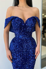 Royal Blue Sweetheart Off The Shoulder Mermaid Evening Dress with Sequins