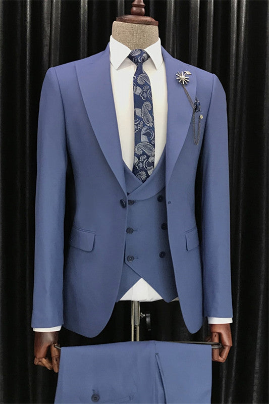 Royal Blue Three Piece Peaked Lapel Prom Suit