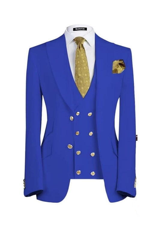 Royal Blue Three Piece Peaked Lapel Prom Suit