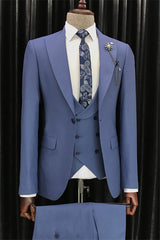 Royal Blue Three Piece Peaked Lapel Prom Suit