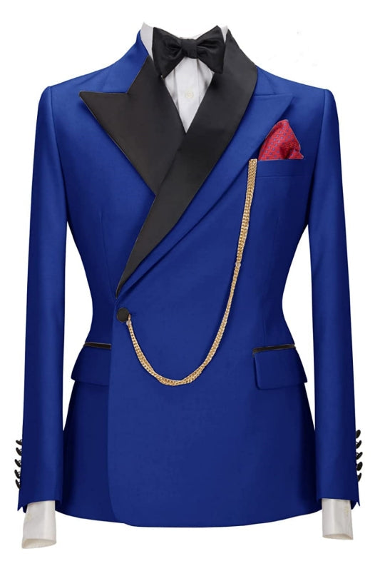 Royal Blue Two Piece Peaked Lapel Prom Suit