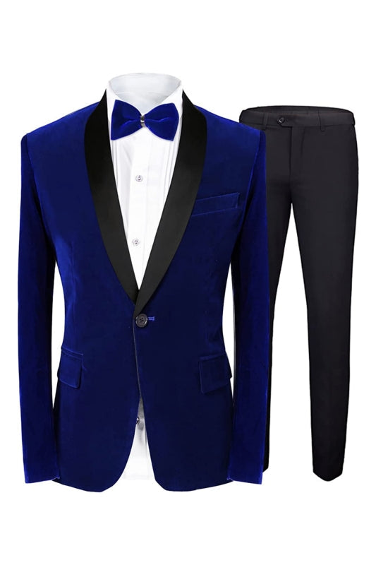 Royal Blue Two Piece Shawl Lapel Velvet Suit