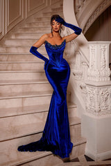 Royal Blue Velvet Dress Mermaid Christmas Party Dress