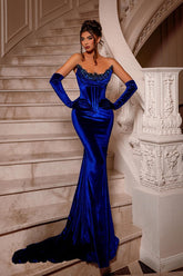 Royal Blue Velvet Dress Mermaid Christmas Party Dress