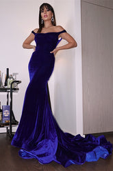 Royal Blue Velvet Formal Dress Mermaid Evening Dress