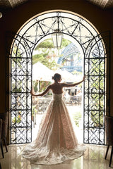 Floral 3D Lace Ball Gown Wedding Dress with Cathedral Train