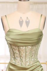 Sage Prom Dress Mermaid Sequined Long Corset Evening Dress With Slit