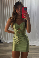 Sage Satin Tight Homecoming Dresses Keyhole Short Cocktail Dresses