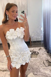 Satin Bodycon Mini Homecoming Dress with 3D Flowers