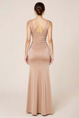 Satin Formal Dress Sheath Boat Neck Long Wedding Guest Dress With Slit