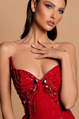 Satin Sleeveless Mermaid Sweetheart Rhinestone Formal Dress