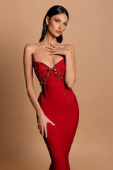 Satin Sleeveless Mermaid Sweetheart Rhinestone Formal Dress