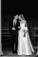 Satin Strapless Ball Gown Wedding Dress with Sweep Train